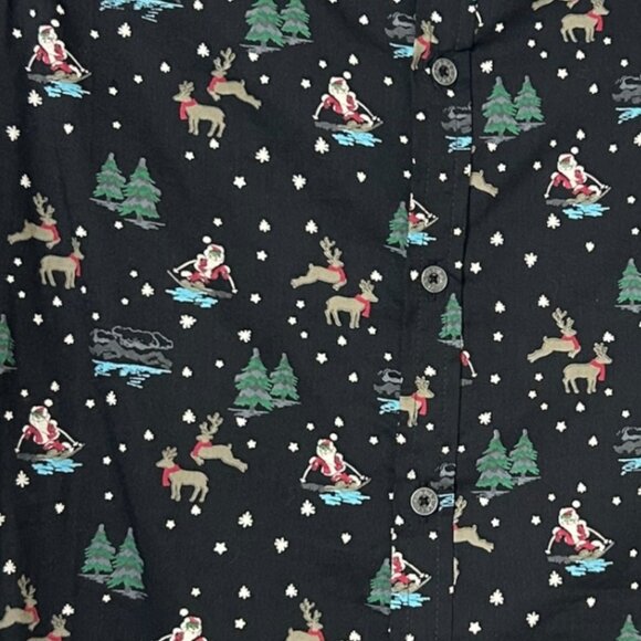 Free Planet‎ Skiing Santa Clause Christmas Button-Up Shirt - Men's Size Small - Picture 3 of 7